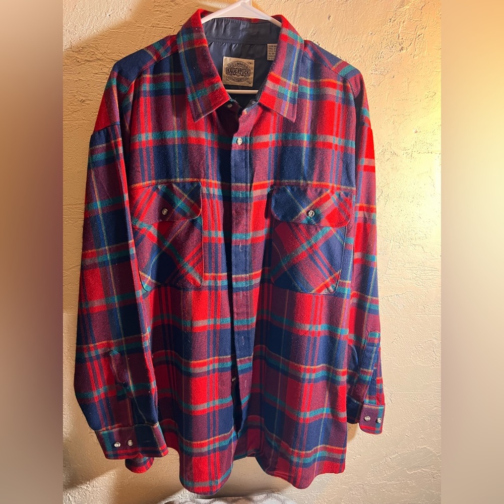 Vintage Saugatuk Dry Goods Plaid Shirt Wool Blend Red Blue 2XL
